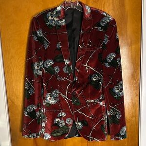 ASOS Deep Red Floral Velvet Blazer